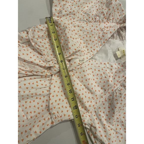 Anthropologie Maeve Midi Shirt Dress 2 S Puff Sleeve Tie Front Collar Triangles - Picture 6 of 7